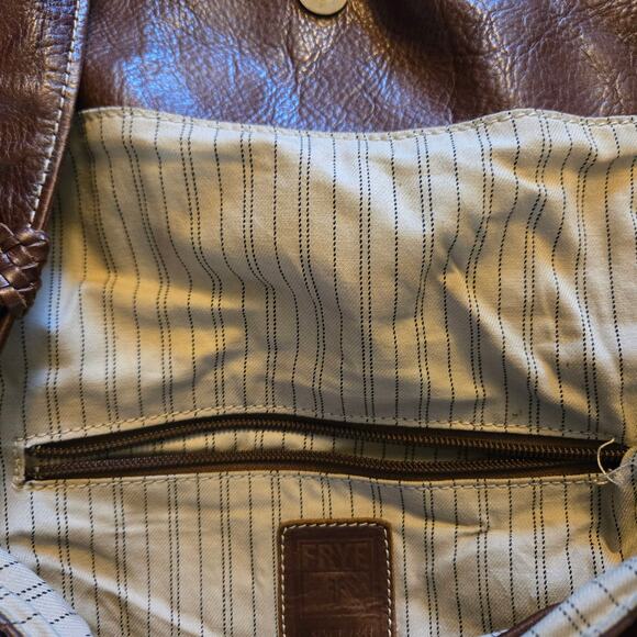 Frye Brown Leather Crossbody Bag Braided Trim - Picture 12 of 16